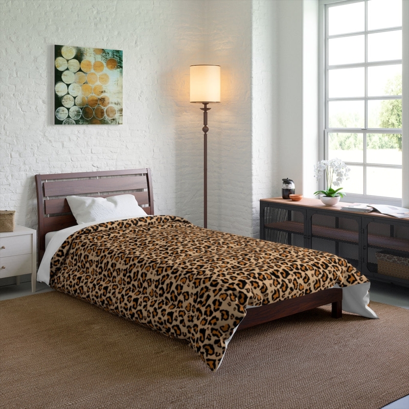 Urban Safari Bed Comforter with Quilted Leopard Print & Mesh Console