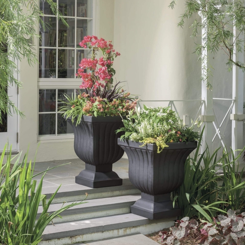 Urn Planter Fluted Body Square Pedestal Base Mocha Brown Finish