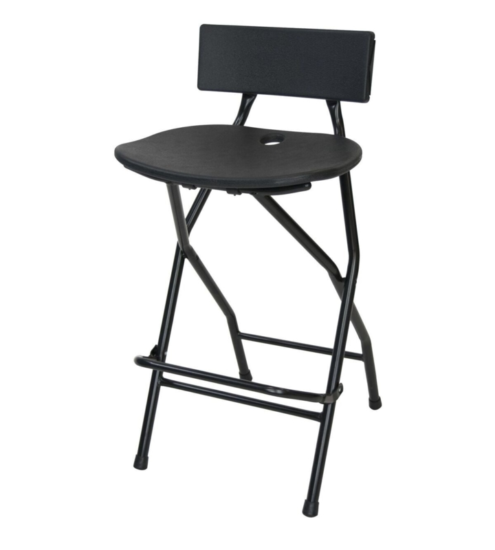 Utilitarian Folding Bar Stool Matte Black Seat Carry Handle Cutout