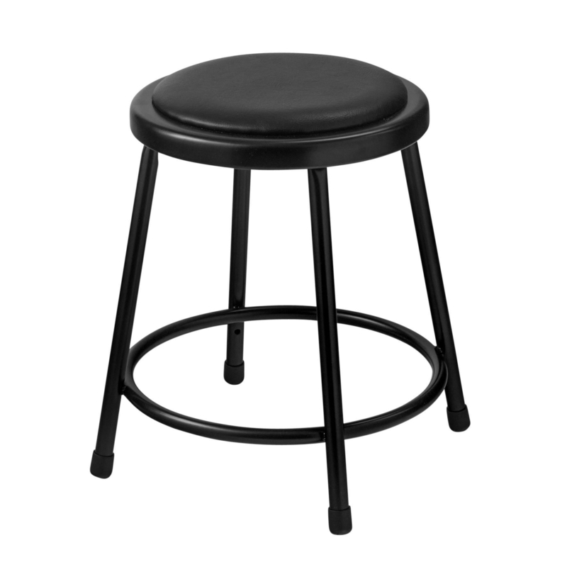 Utility Stool Industrial Steel Black Vinyl Padded Round Seat Heavy Duty