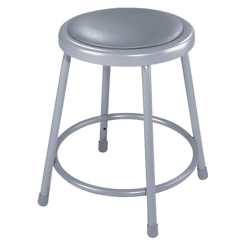 Utility Stool Minimalist Light Grey Powder Coated Padded Vinyl Seat