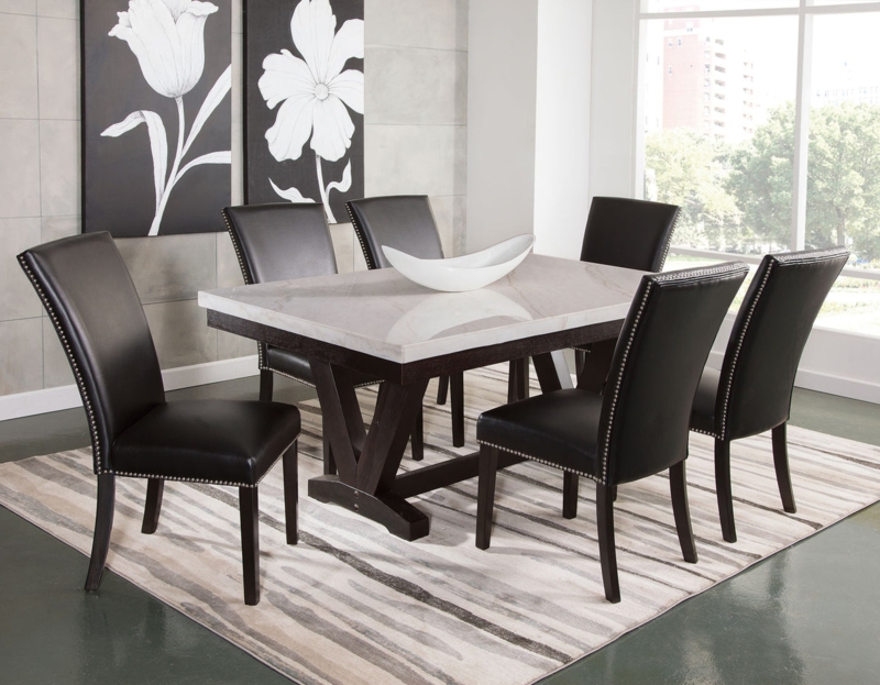 V-Shaped Trestle Dining Set 7 Piece with Nailhead Trim Chairs