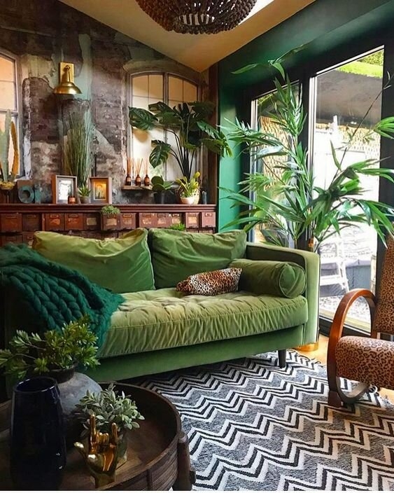 Velvet Sofa Sage Green Tufted Chevron Rug Mural Wallpaper Eclectic