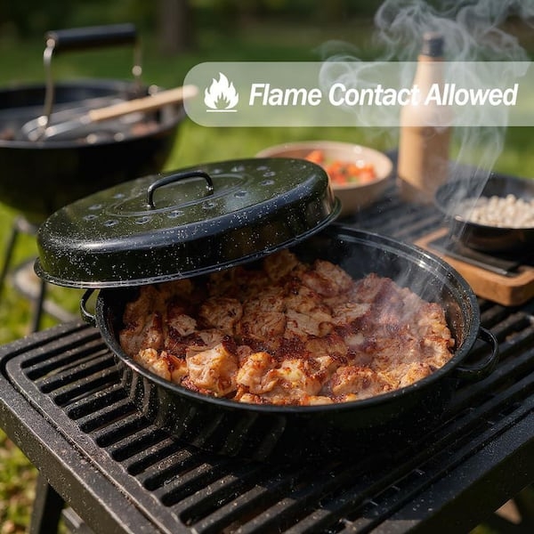 Vented Lid Roasting Pan Flame Safe Speckled Enamel 19 Qt