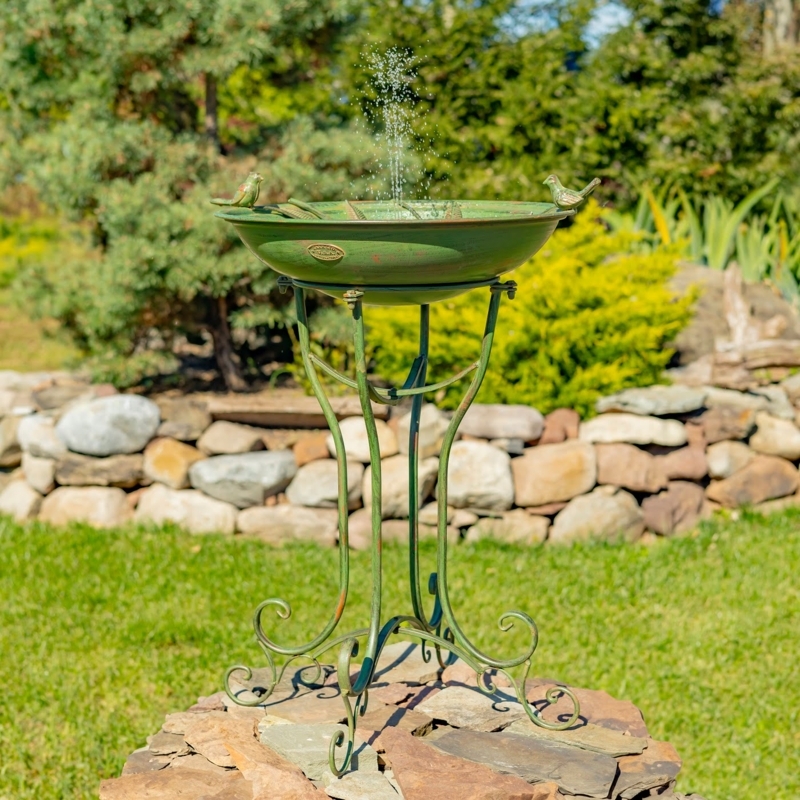 Verdigris Iron Birdbath Fountain with Tripod Base and Water Jet