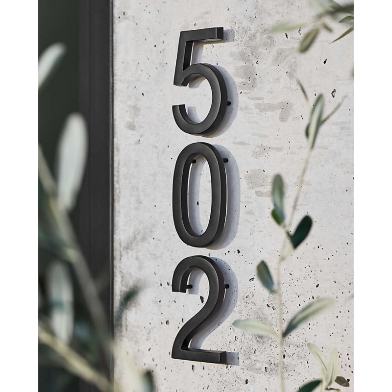 Vertical Address Sign Floating Metal Block Typography Industrial