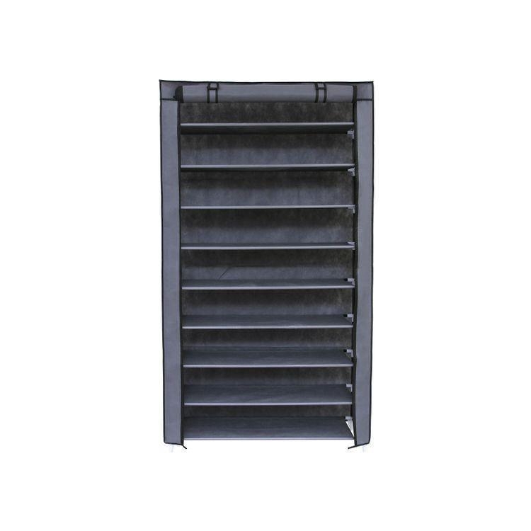 Vertical Charcoal Gray Fabric Shoe Tower with 10-Tier Storage