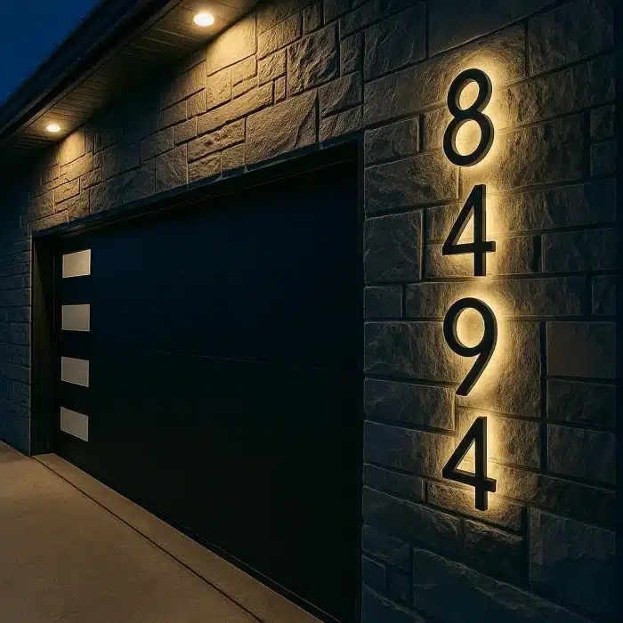Vertical Illuminated House Numbers, Floating Halo Lit Stack