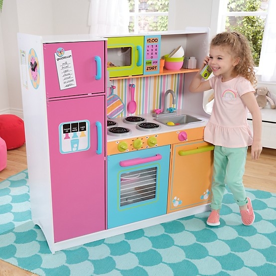Vibrant Wooden Play Kitchen Multicolored Play Phone Whimsical Set
