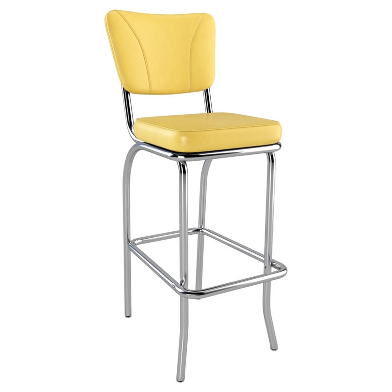 Vibrant Yellow Bar Stool V-Shape Stitching Chrome Frame