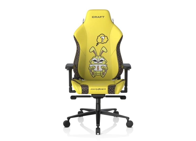 Vibrant Yellow Gaming Chair with Playful Rabbit Character Graphic