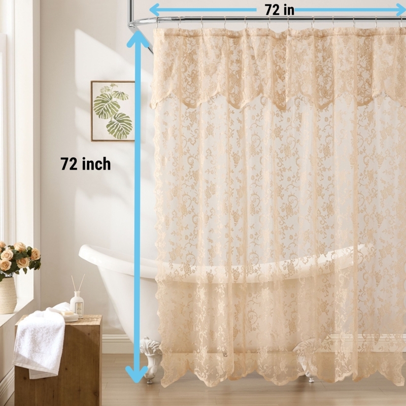 Victorian Classic Lace Shower Curtain Floral Vine Pattern Valance Beige