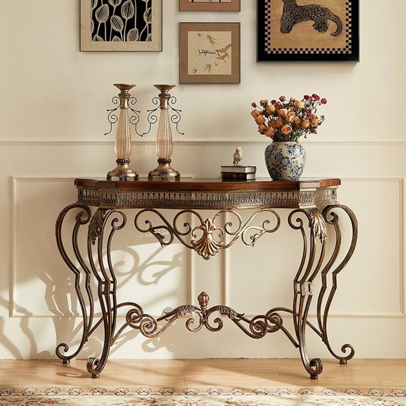 Vintage Baroque Console Table with Decorative Apron and Scroll Legs