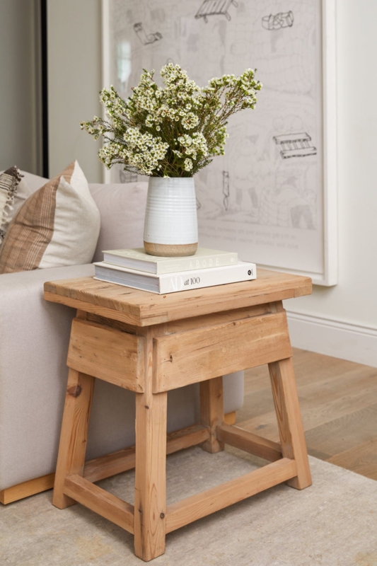 Vintage Cedar End Table with Block Top and Peripheral Stretchers