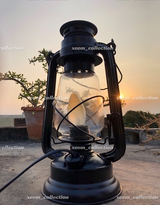 Vintage Electric Lantern Matte Black Blown Glass Bail Handle
