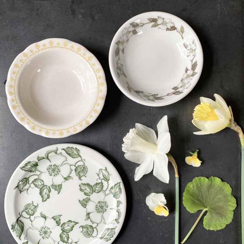 Vintage Floral Restaurant Ware Set, Mismatched Ceramic Bowls