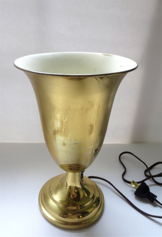 Vintage Gold Urn Table Lamp with Distressed Patina and Flared Uplight Rim