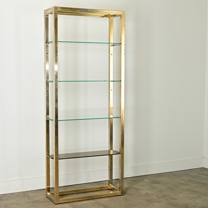 Vintage Hollywood Regency Brass & Glass Etagere - Fireside Antiques
