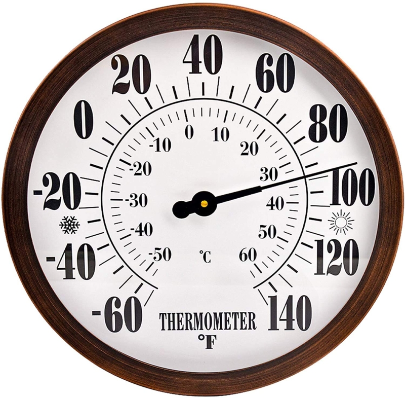 Vintage Wall Thermometer Antique Bronze Finish Dual Scale Weather Dial