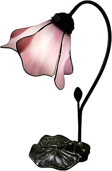 VirtueKing Tiffany Table Lamp Pink Lotus Stained Glass Lamp 8" Wide 14"  Tall Bedside Table Light Desk Lamps Vintage Reading Lamp with Color  Changing LED Bulb -