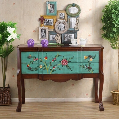 Vivid Space Creation Vintage Hand-Painted Entryway Cabinet Accent Chest