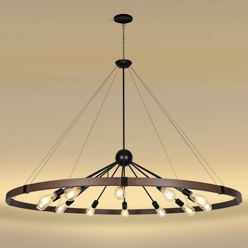 Wagon Wheel Chandelier Textured Rust Bi Directional Lighting 12 Light