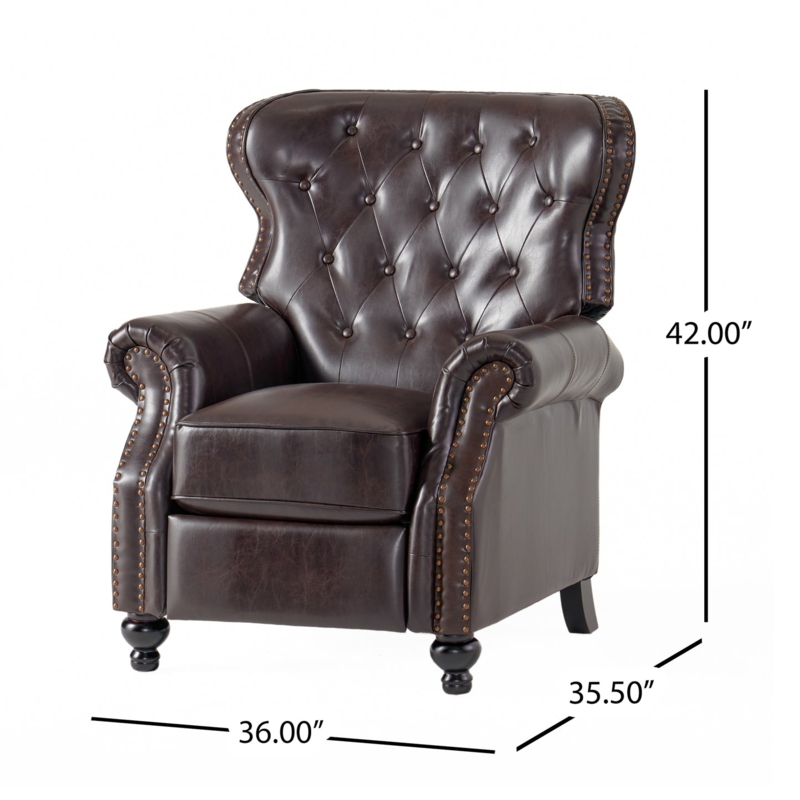 Walder Contemporary Tufted Recliner with Nailhead Trim, Brown and Dark   GDFStudio