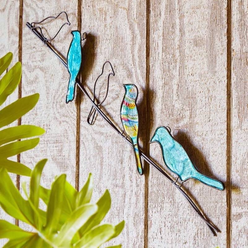 Wall Art: Handcrafted Metal Wire Birds with Teal Capiz Inlay