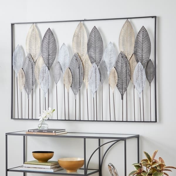 Wall Art: Large Rectangular Frame with Multi-Tonal Metal Leaves