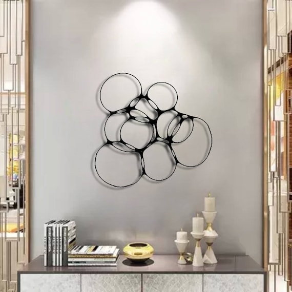 Wall Art Matte Black Interlocking Circles Abstract Bubble Design