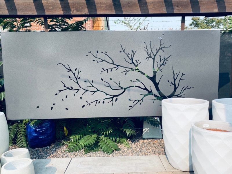 Wall Art Matte Gray Laser Cut Tree Silhouette Outdoor Garden Panel