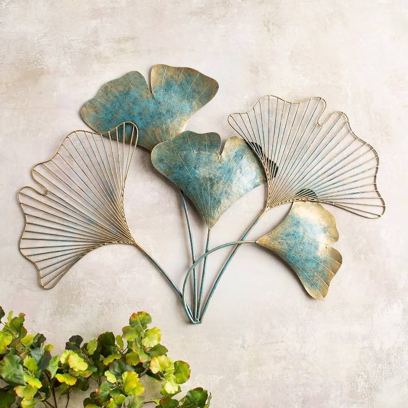Wall Art: Mixed Metal Ginkgo Leaf Design with Wireframe Details