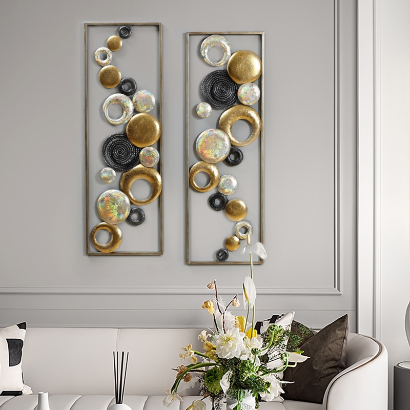 Wall Art Set Mixed Metal Iridescent Shimmer Overlapping Discs