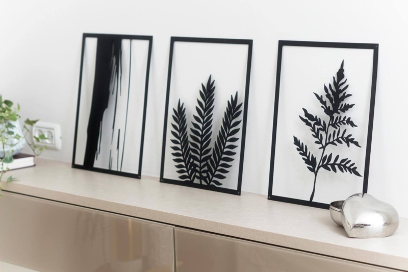Wall Art Trio Set Matte Black Botanical Cutout Fern Silhouette Panels