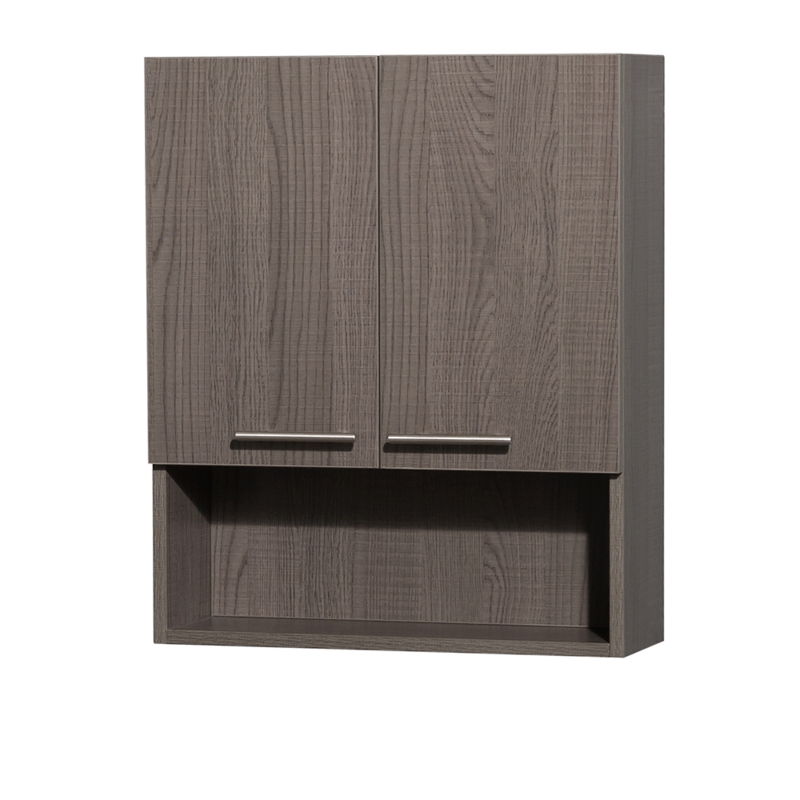 Wall Cabinet Gray Oak Finish Open Cubby Shelf Horizontal Pulls