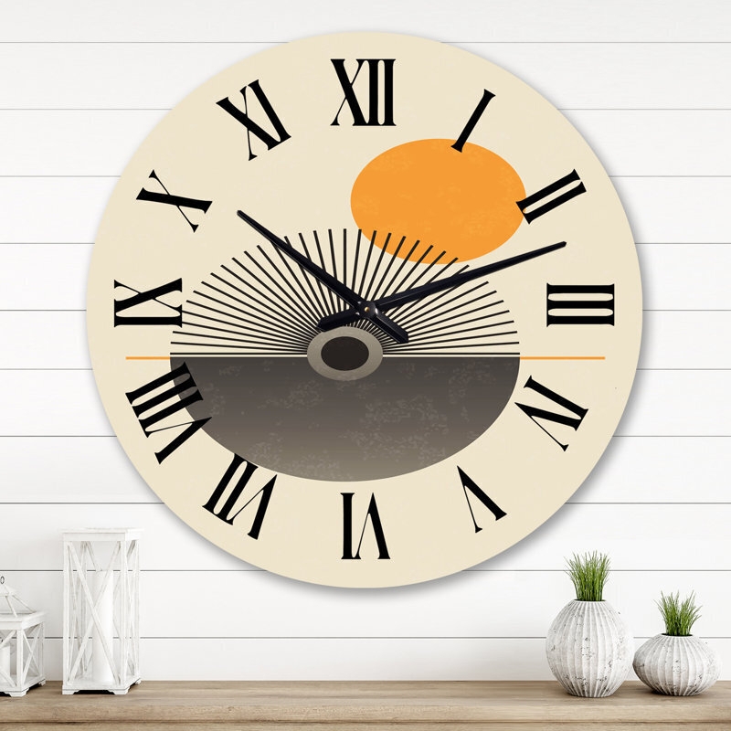 Wall Clock Abstract Sunset Motif Oversized Dial Roman Numerals