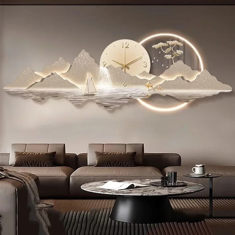 Wall Clock Backlit Mountain Landscape LED Lighting Horizontal