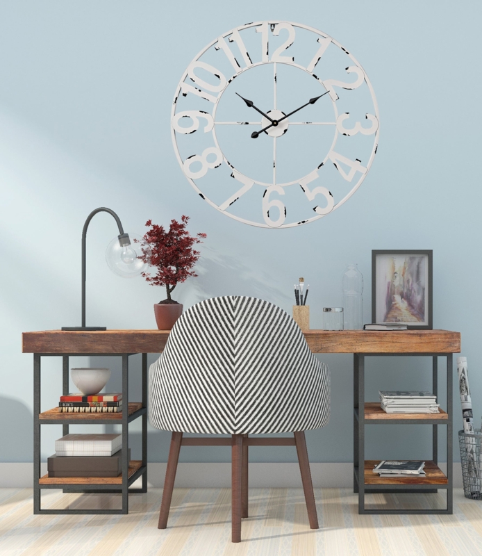 Wall Clock Chic Distressed White Cutout Numerals