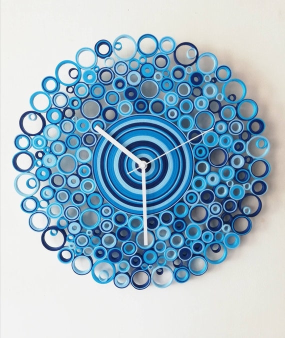 Wall Clock Coiled Paper Texture Blue Gradient Irregular Border