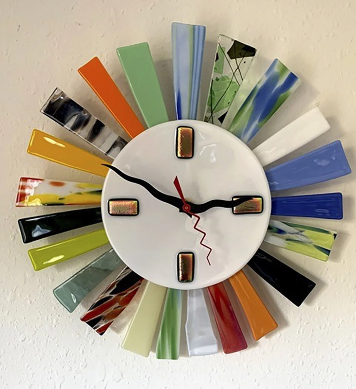 Wall Clock Colorful Fused Glass Sunburst Rays Wavy Hands Eclectic