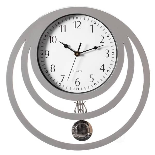 Wall Clock Concentric Circles Lyre Pendulum Open Frame Silver