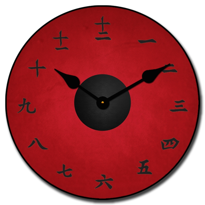 Wall Clock Crimson Red Dial Kanji Numerals Black Spade Hands