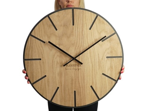 Wall Clock Cut Out Markers Wood Toned Face Matte Black Round