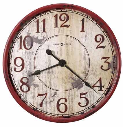 Wall Clock Distressed Red Rim, Rustic Farmhouse, Weathered Dial