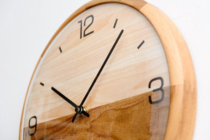 Wall Clock Dome Glass Two Tone Wood Face Scandinavian Minimalist