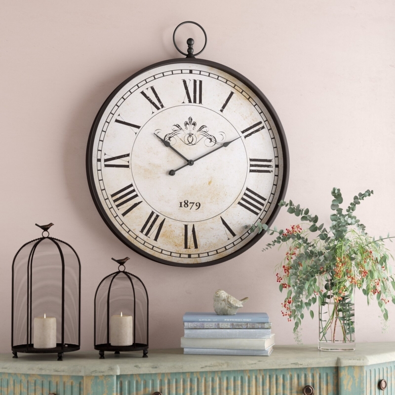 Wall Clock Extra Large Vintage, Shabby Chic, Pocket Watch Handle