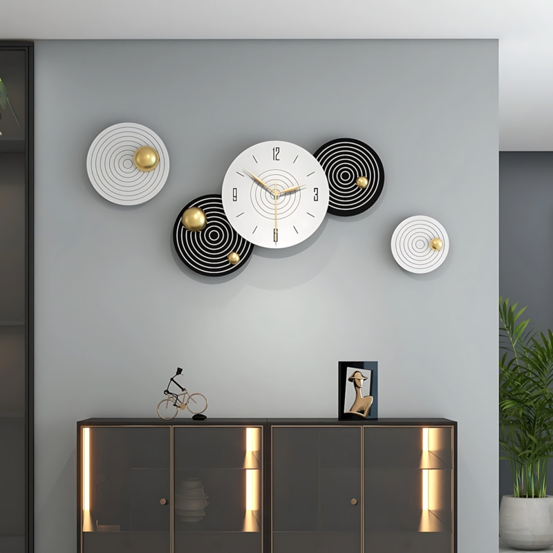 Wall Clock Five Piece Set Concentric Circle Pattern 3D Decor