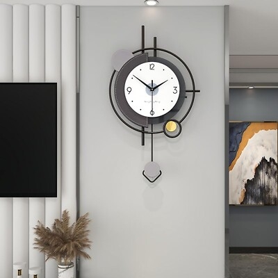 Wall Clock Geometric Pendulum Asymmetrical Frame Modern Art