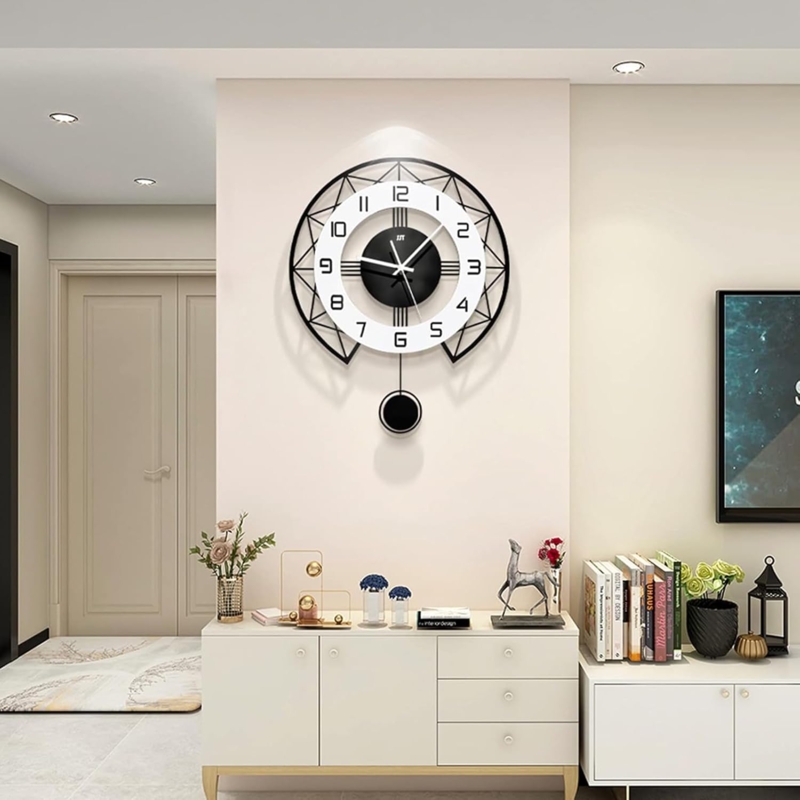 Wall Clock Geometric Web Frame Integrated Lighting Pendulum