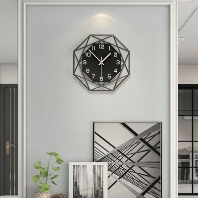 Wall Clock Geometric Wireframe Matte Black Face Octagonal